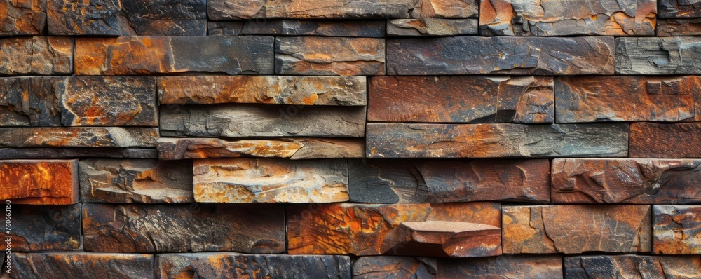 Old brick patterns as wallpaper, with a reclaimed wood background, eco-friendly craftsmanship, and luxurious wall hangings.