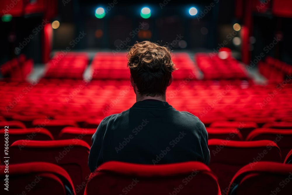 Talented Actor man at chairs in theater. Role empty. Generate Ai