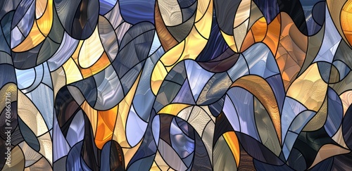 An abstract representation of the colors of the universe, with art nouveau curves, a mosaic composition, and stained glass. photo