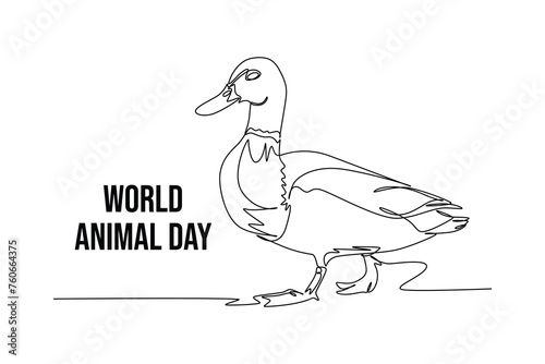 One continuous line drawing of funny cute mallard Duck. World Animals Day Icon. Trendy single line draw design vector graphic illustration