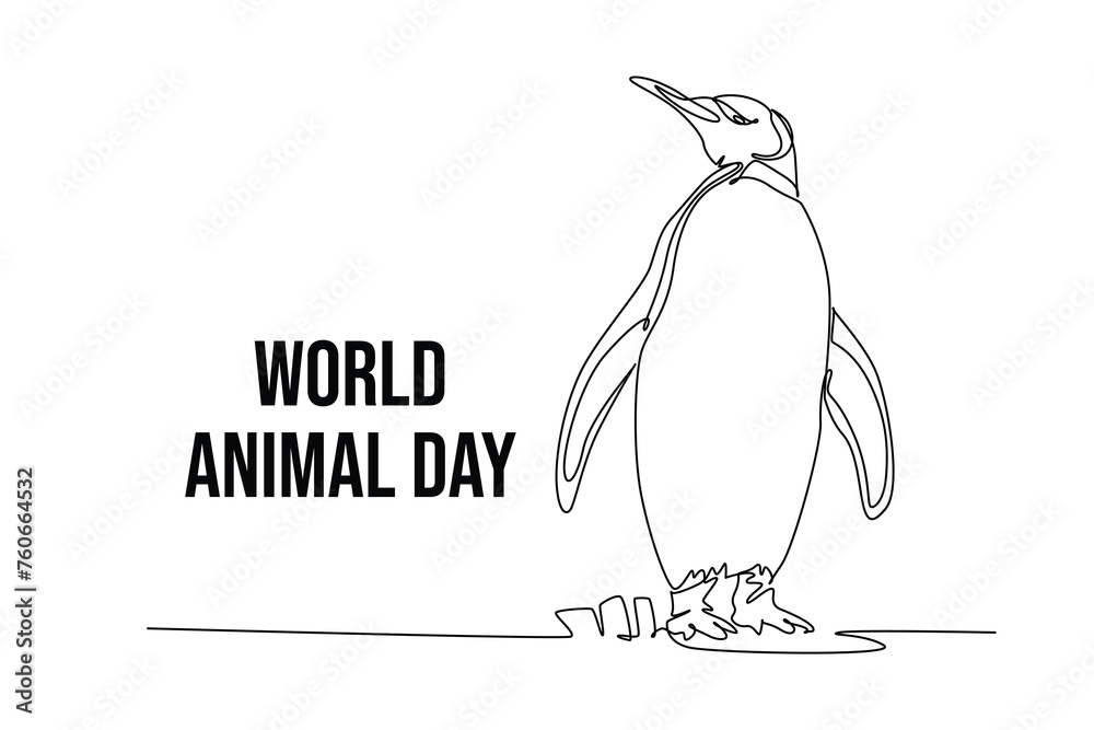 Obraz premium One continuous line drawing of funny cute Penguin. World Animals Day Icon. Trendy single line draw design vector graphic illustration