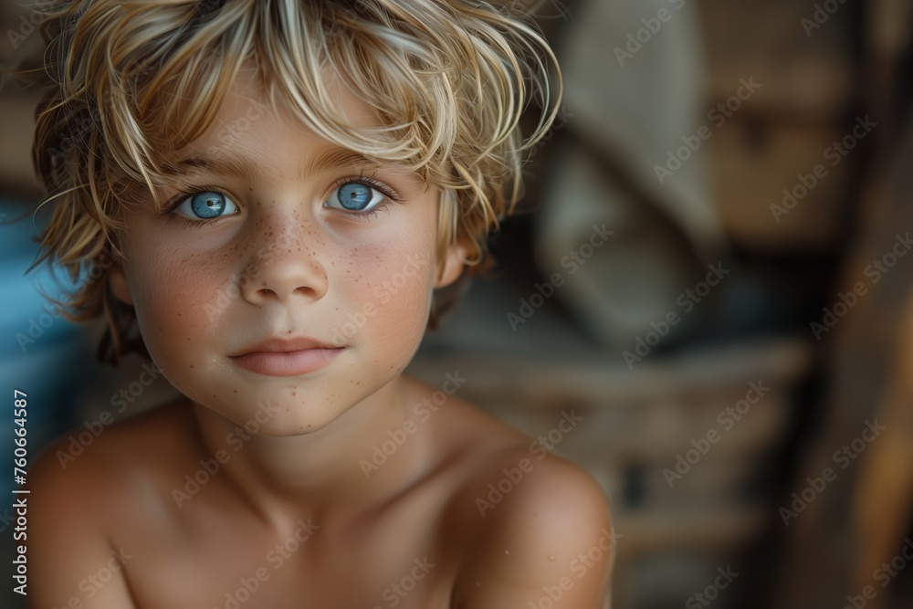 Curly-haired boy with captivating blue eyes Curly-haired boy with captivating blue eyes