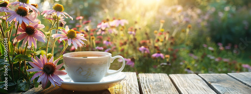 tea with echinacea on the background of nature