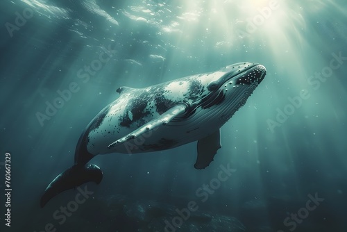 Realistic Whale Swimming in the Deep Blue Ocean photo