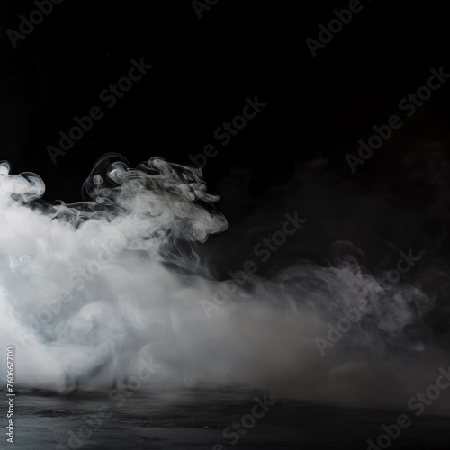 A dark setting featuring a cloud of smoke or steam