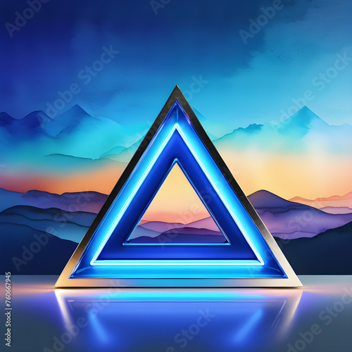 Sapphire Symmetry  Exploring the Artistry of Blue Neon Triangles Generative AI 