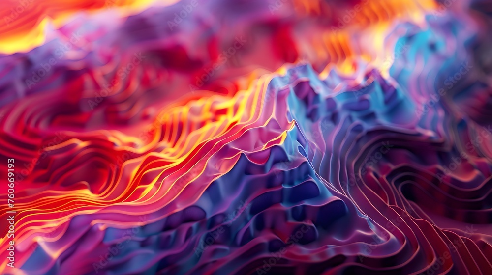 Intricate Liquid Light Waves - A 3D Render of Stunning Topographical Maps in Surreal Colors