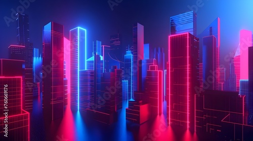 Neon-Illuminated Futuristic City Skyline: A Vision of Technological Progress