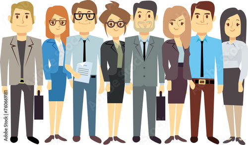 Team group portrait. Cartoon colleagues standing together