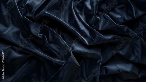 Black Silk Fabric Texture on Deep Velvet Background Exuding Elegance and Sophistication
