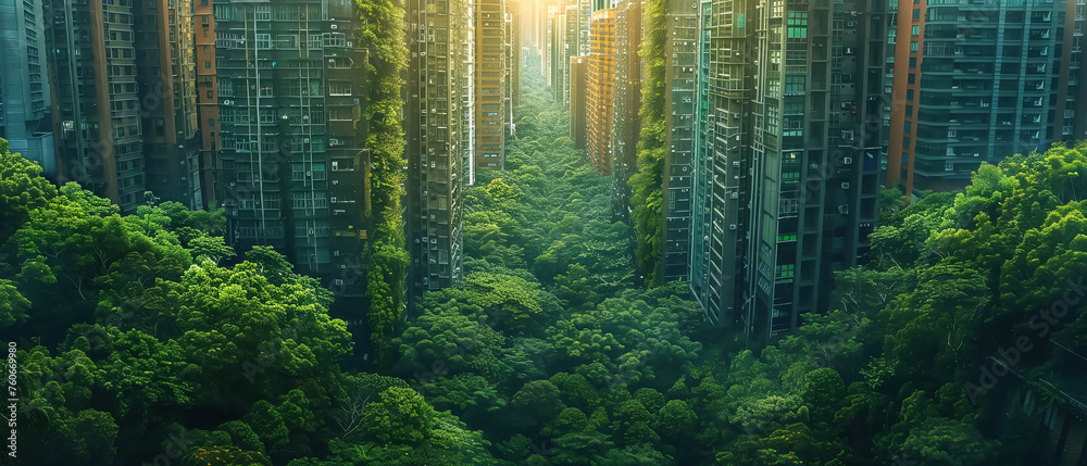 Urban Jungle Scenes Where Nature Has Overtaken Modern Cities Stock