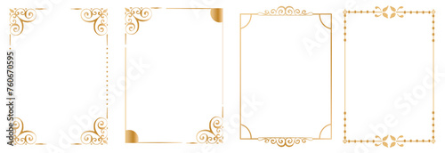 Gold vintage frames. Set of Decorative borders set, floral ornament, Vector antique decor. isolated on black background. Vector illustration. EPS 10
