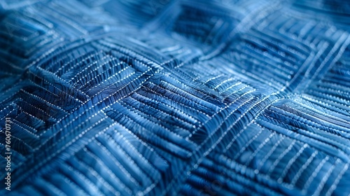 Geometric Blue Fabric Weave: A Close-Up of Indigo Denim's Intricate