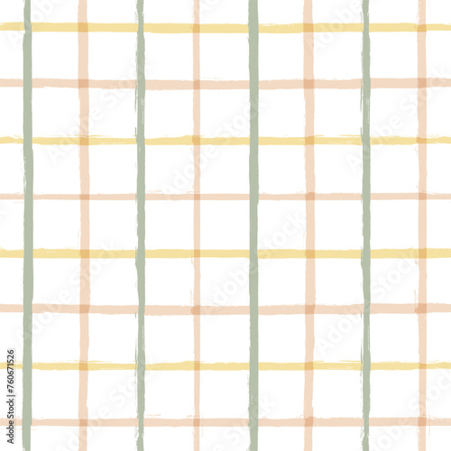 Gingham seamless pattern. Watercolor brush lines texture for shirts, plaid, tablecloths, clothes, bedding, blankets, vector checkered summer retro rustic print