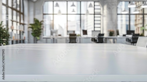 Empty office table with blur office on background