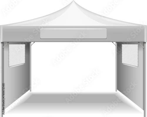 Outdoor tent mockup with realistic white blank fabric