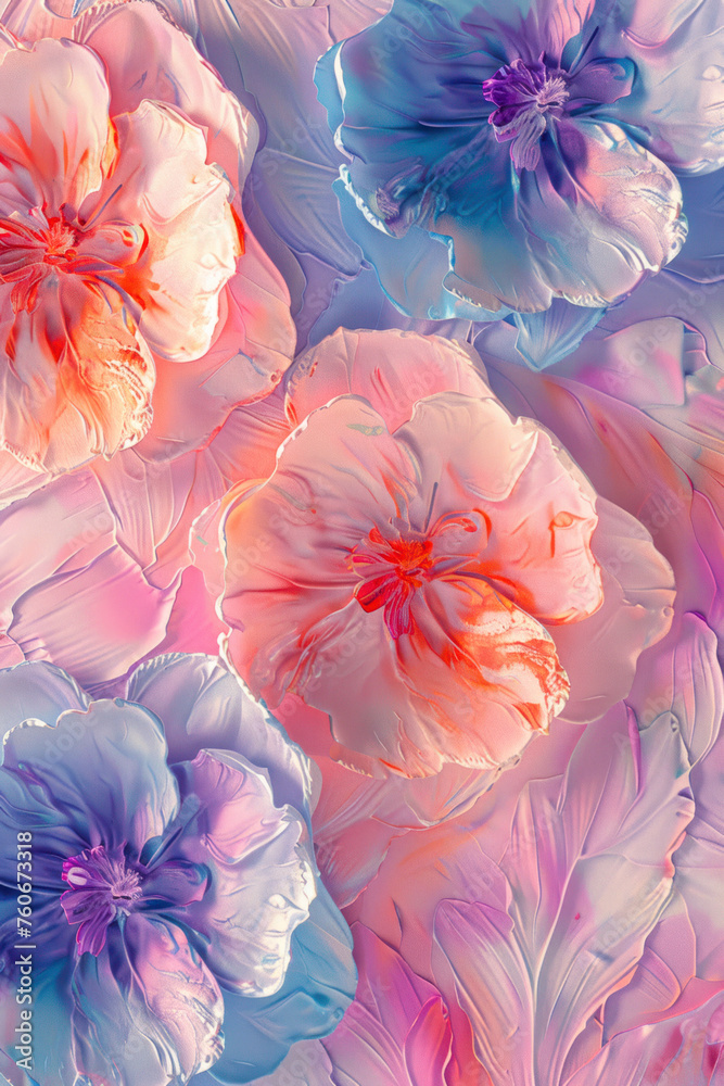Vertical Abstract flowers seamless pattern. Relief oil painting decorative background.