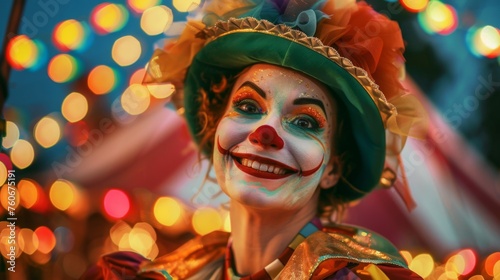 Woman clown on circus tent wallpaper background