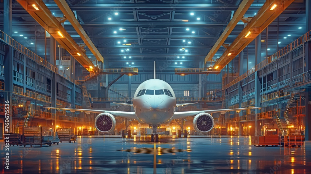 aircraft assembly facility, aircraft building factory. production ...