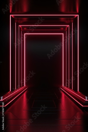 Burgundy neon light in an empty dark room, in the style of luxurious geometry