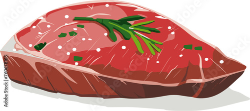 Illustration of a beef steak with rosemary on a white background. Picanha Brazilian beef cut