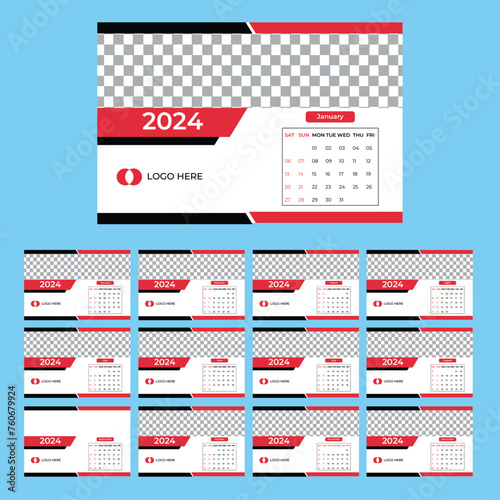 New Year 2024 Landscape Calendar layout template