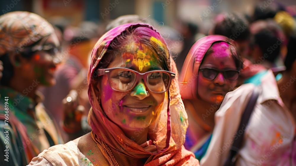 photograph of Indian people celebrating Holi festival 