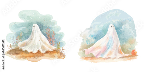 halloween ghost spirit watercolour vector illustration