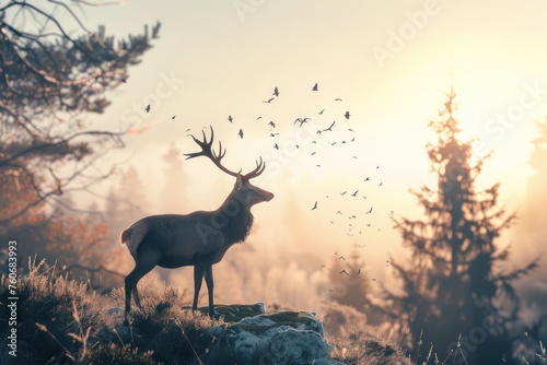 Wild animals in the morning or evening Focus on presenting beautiful light  colors and atmosphere. Showing the wonders of nature 