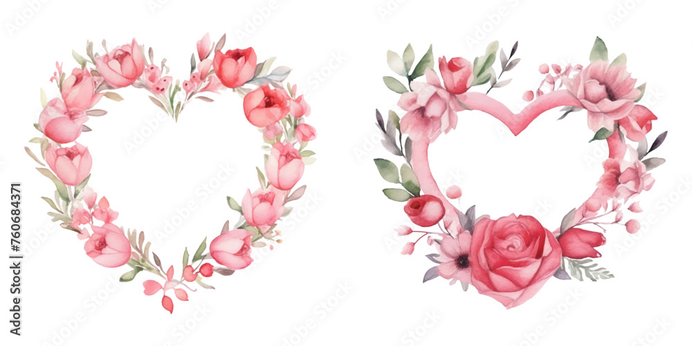 Watercolor valentine flowers wreath love