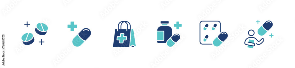 medicals medicine icon set pill and capsule drug pharmacy medic sign vector illustration - obrazy, fototapety, plakaty 