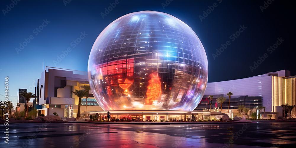 colossal MSG Sphere, Madison Square Garden sphere arena planned for Las Vegas, Inside the new science and technology centre, Las Vegas Is Getting A Massive New Entertainment Venue, Generative AI
 - obrazy, fototapety, plakaty 