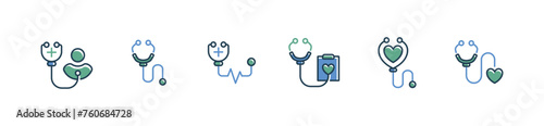 set of doctor stethoscope medical tool icon vector heartbeat pulse cardiology diagnosis check sign illustration for web and app