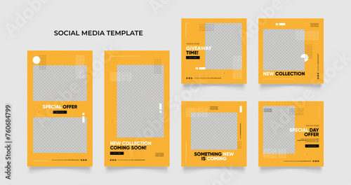 social media template banner blog fashion sale promotion. fully editable instagram and facebook square post frame puzzle organic sale poster. fresh yellow element shape vector background