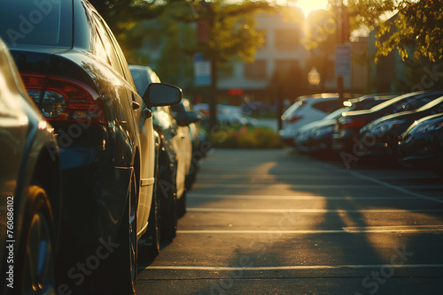 Car parked in the yard with morning sunlight