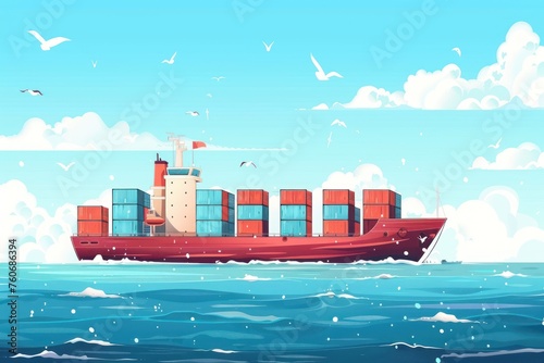 Cargo maritime ship with container in water ocean