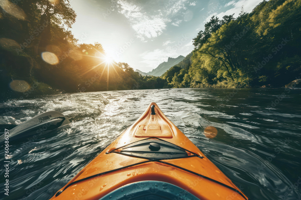 Rafting Extreme sport kayak sails mountain river - obrazy, fototapety, plakaty 