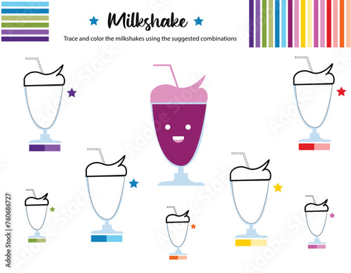 Preschool worksheet trace the shapes and color. Basic writing and coloring practice for kindergarten kids.