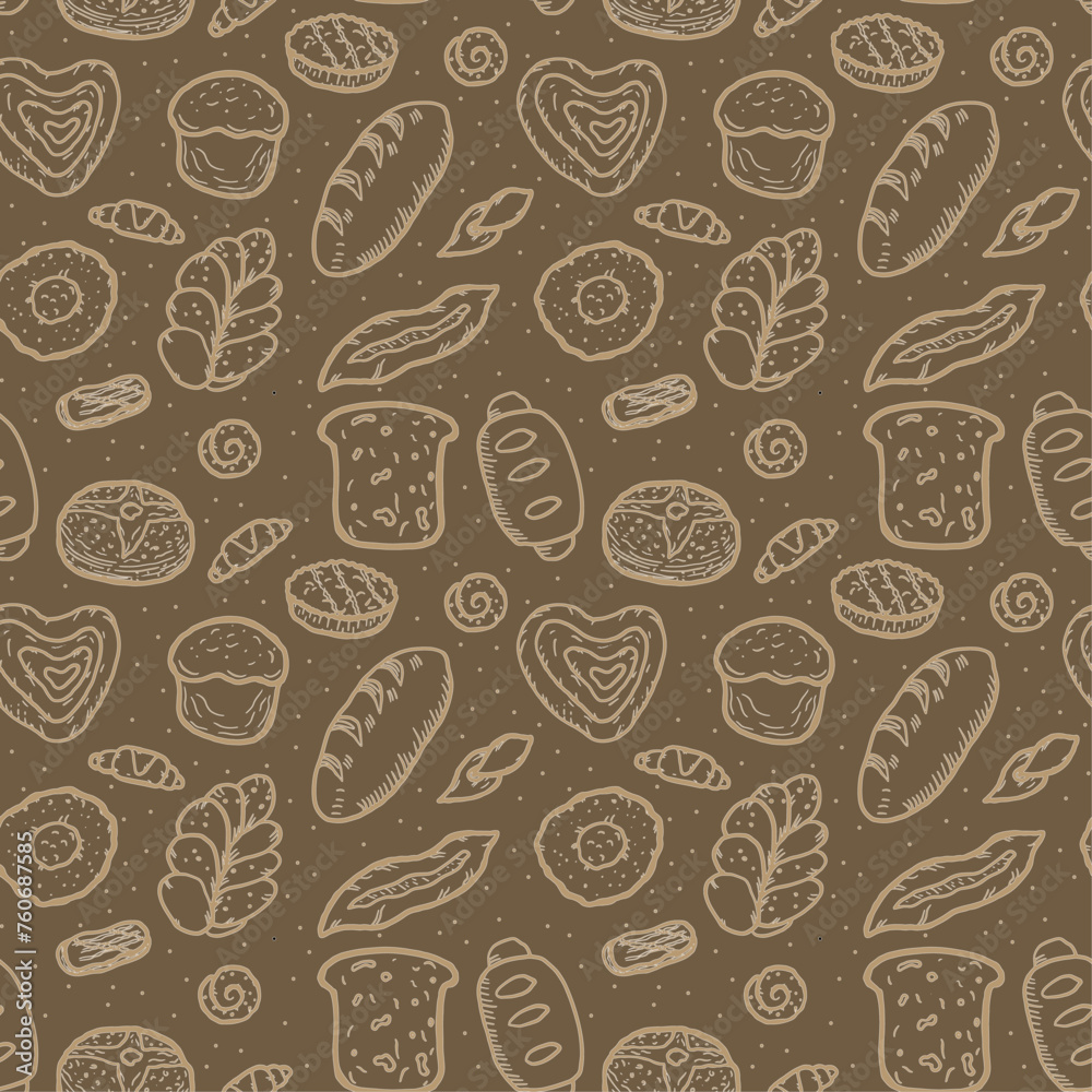 Bread pattern , loaves, pies, Easter, verguns, vector illustration