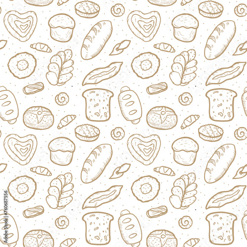 Vector set of design templates and elements for bakery products packaging in trendy linear style