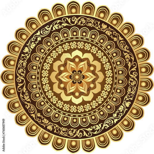 Golden and brown gradient mandala. Decorative round colorful floral ornament.