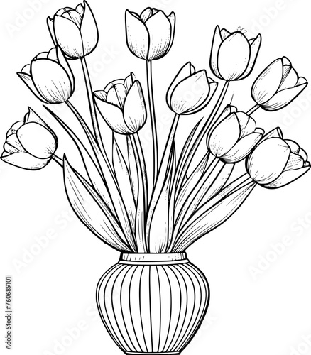 outline illustrtion of tulips in the pot