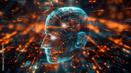 Artificial intelligence AI technology hi-tech humanoid head hologram