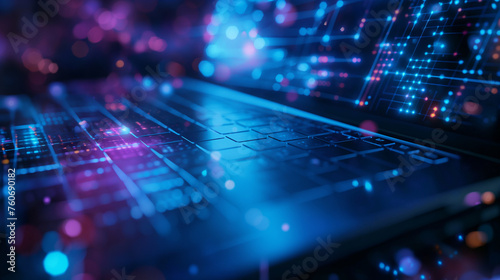 Computer laptop keyboard screen high-tech bokeh background