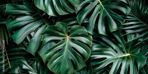 Tropical background with monstera leaves