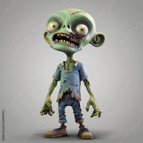 Lil' Zombie Dude: A 3D Render of a Cartoon Zombie with a Mischievous Grin  photo