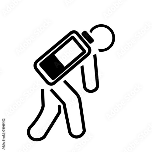 tired person icon, exhausted or exhausted, battery energy shortage, low cost, workplace burnout, stress, thin line symbol on a white background - editable stroke vector illustration