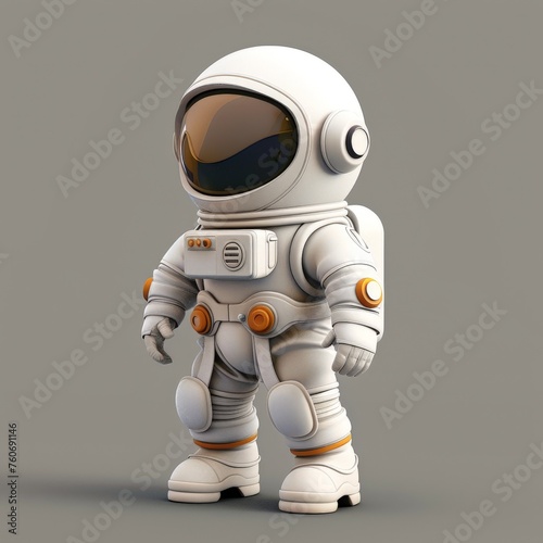 Adorable Astronaut: A charming cartoon-style astronaut in a white spacesuit stands confidently against a gray background, ready for intergalactic adventures. 