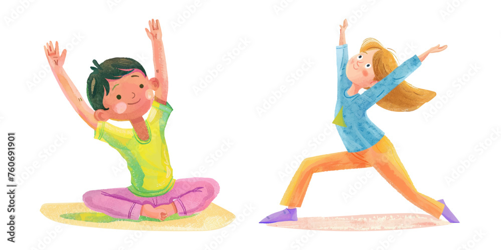 kid doing yoga watercolour vector illustration kid doing yoga watercolour vector illustration