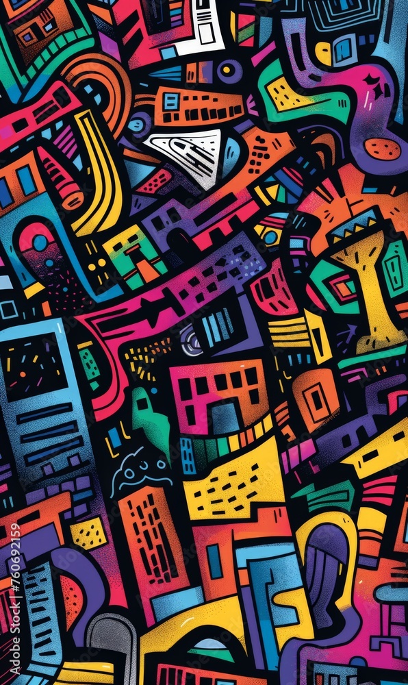 Art of a graffiti-inspired abstract city map, illustration